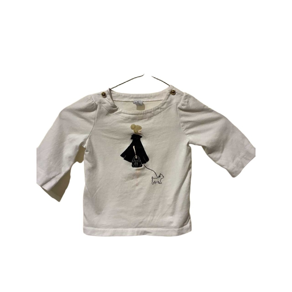 Janie and Jack White Long Sleeve Parisian Woman Dog Graphic Tee 2T Button Accent